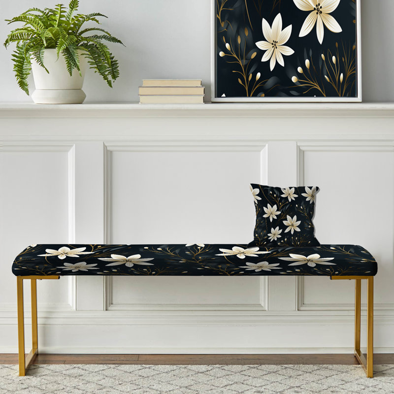 Noir et ivoire élégant motif floral I - banc rembourré floral doré
