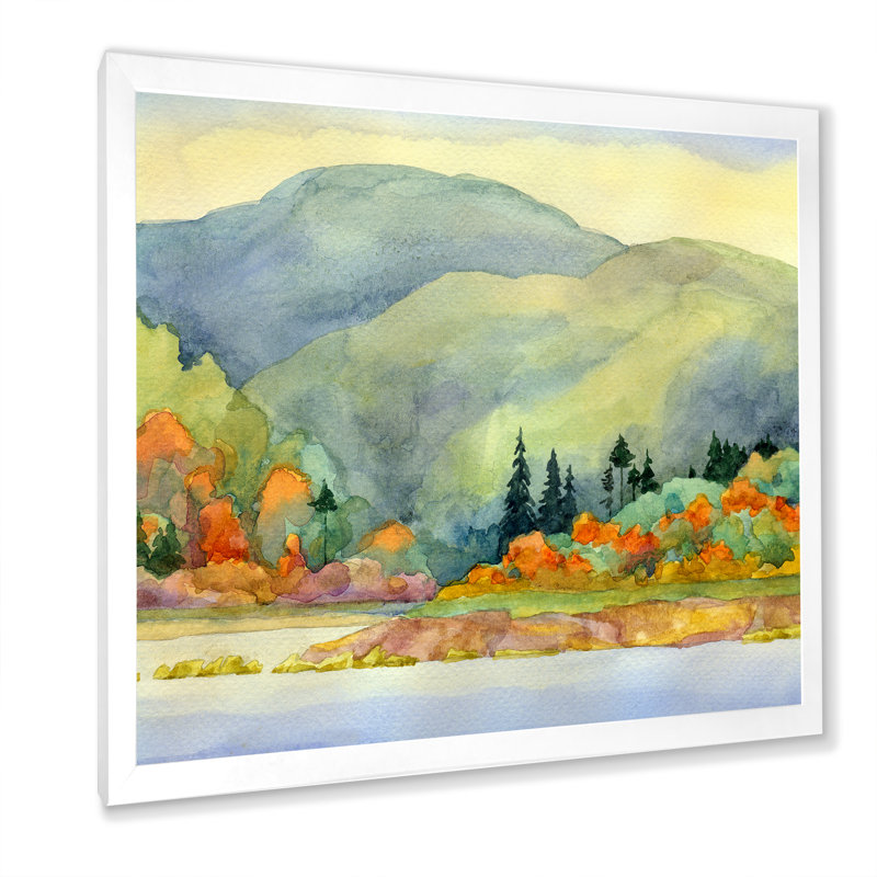 «Autumn Lake», peinture sur toile, Cadre photo blanc, H 36 po x l 36 po x P 1,5 po