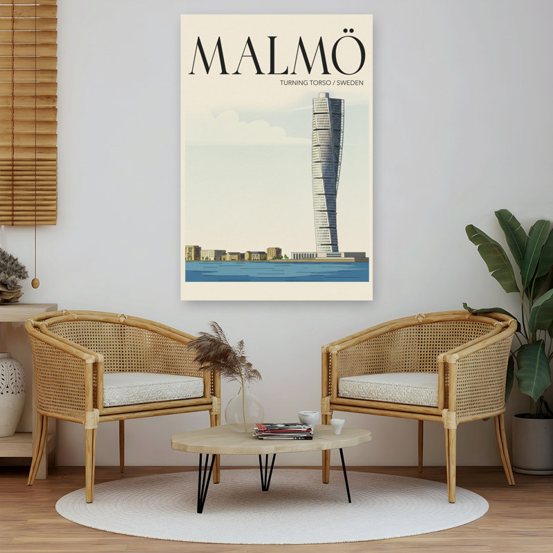 Malmo Travel Poster Abstract Contemporary City Architecture Wall Art Print 1 Piece Wrapped Canvas Wall Art