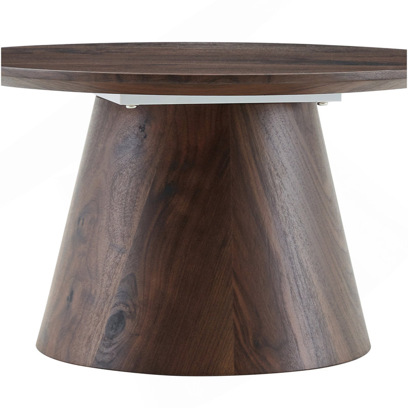 Table basse circulaire en panneau de fibres à densité moyenne en bois de noyer - diamètre 23,6 pouces, hauteur 13,7 pouces en placage de grain de bois de noyer, texture exquise, ajustement flexible au plateau de table circulaire.