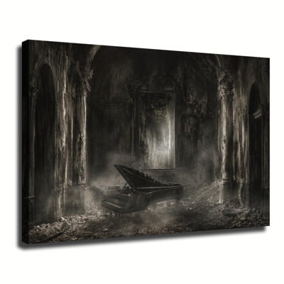Art mural en toile Decayed Grand Hall avec Broken Antique Grand Piano, Spooky Haunted Mansion