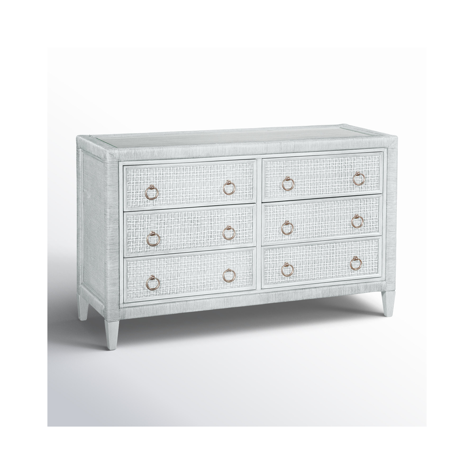 Monterey 6 Drawer 54'' W Dresser, Antique Frost White, No, Brass