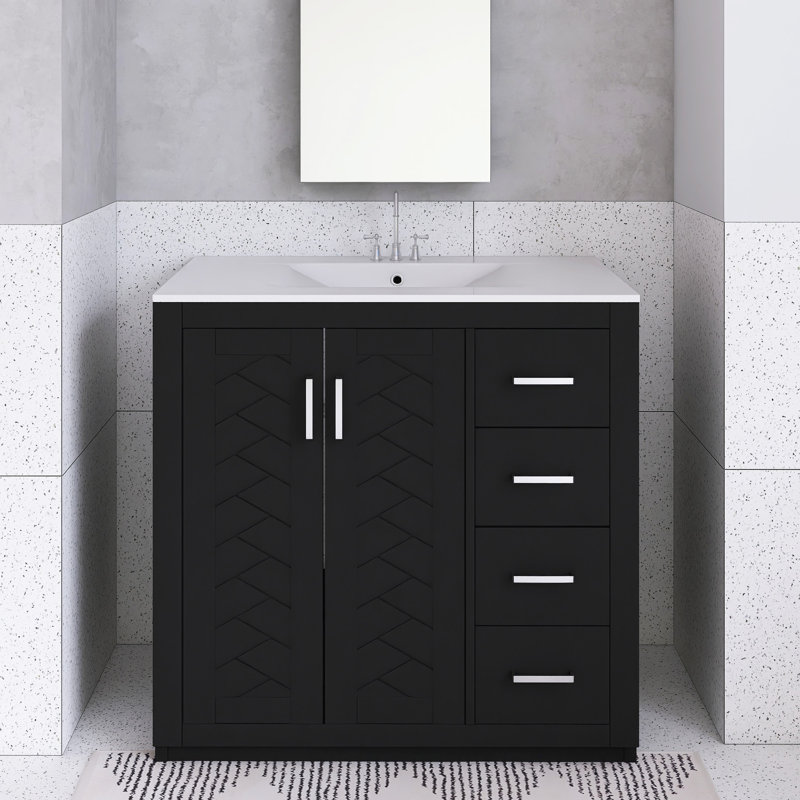 Meuble-lavabo 36 po avec lavabo en céramique, Noir