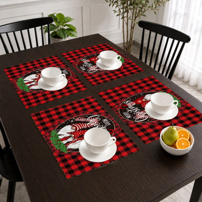 Christmas Placemats Set of 4 - Heat-Resistant Table Mats, for Indoor & Outdoor Dining,Santa Claus Red Gingham