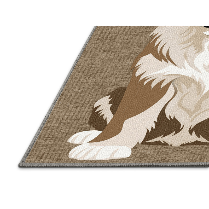 Washable Saint Bernard Dogs Area Rug, Round 5'