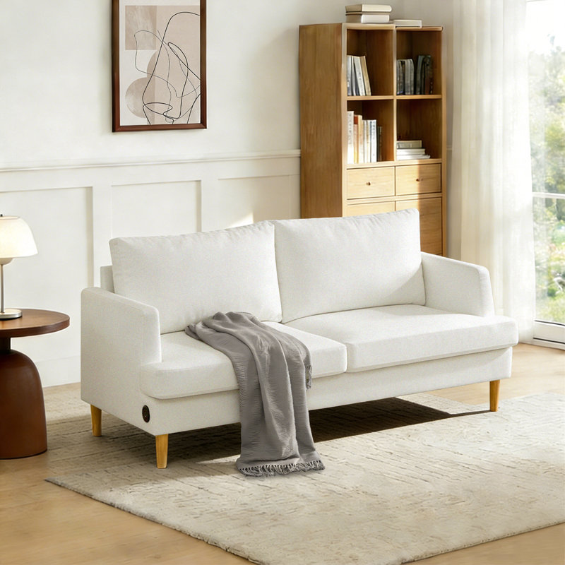 Canapé en lin 70 po avec port de charge USB, Beige