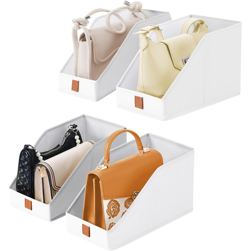 Foldable Fabric Storage Bins 4 Pack, Closet Organizers And Storage Baskets For Purses, Handbags, Office Supplies, Wardrobe Shelves And Bedroom Organization