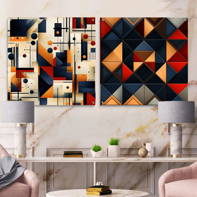«Rustic Industrial Geometic Aesthétique I», ensemble de 2 verres muraux abstraits géométriques en acrylique
