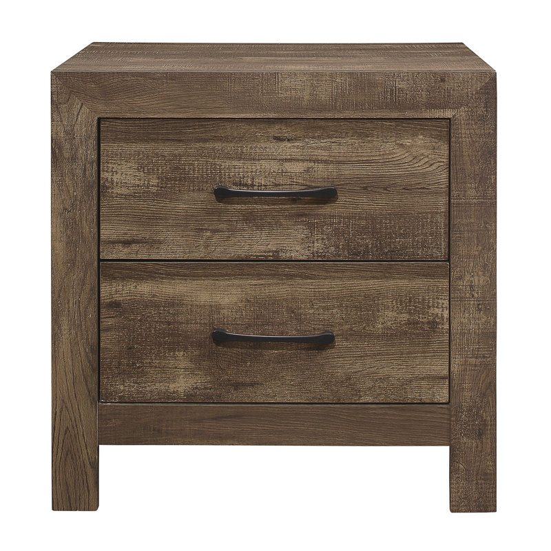 Rustic Brown Nightstand, 2 Drawers With Enticing Metal For Bedroom Ambiance Stylish Hardware, Rustic Brown