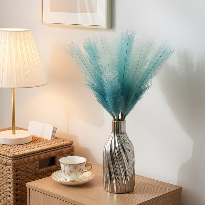 10 fleurs artificielles Pampas 50cm Bouquet de roseaux en soie Boho pour décoration de fête, Bleu