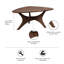 Table basse triangulaire, finition pacane de 40 po de largeur, forme unique à trois côtés, placage de bois véritable, accent moderne brun classique