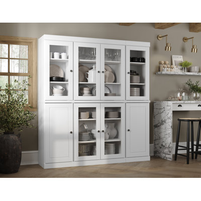 Jango 100% Solid Wood 65" Pantry Cabinet with Clear Glass, Solid Doors and Adjustable Shelves
