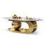 Table basse 49,2 pouces ovale en faux marbre pour salon avec base en acier inoxydable-1012210582