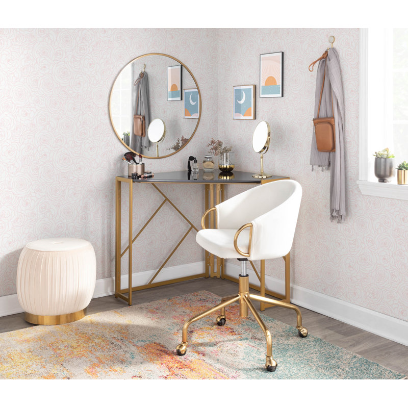 Audwine Task Chair, Cream, Velvet, Gold