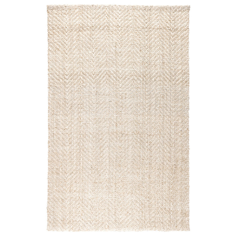 Ivory Herringbone Handwoven Wool 10' x 14' Rug