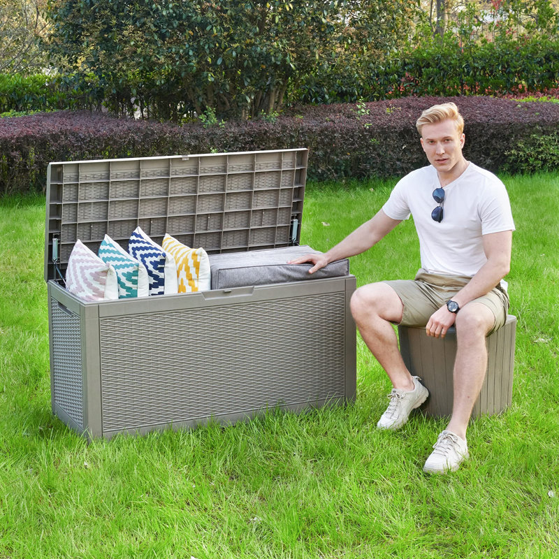 Latitude Run Almasi 120.9cm W 380L Resin Lockable Deck Box in Brown