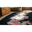 Tapis ovale noir en laine noué à la main à motif floral des années 1920
