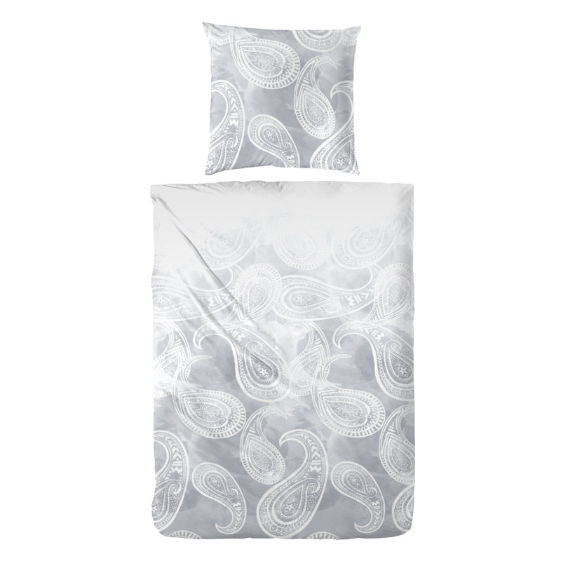 Nahunta Cotton 200 TC 2 Piece Duvet Cover Set, Grey/White, 155 x 220 cm - 2 Pillowcases (80 x 80 cm)