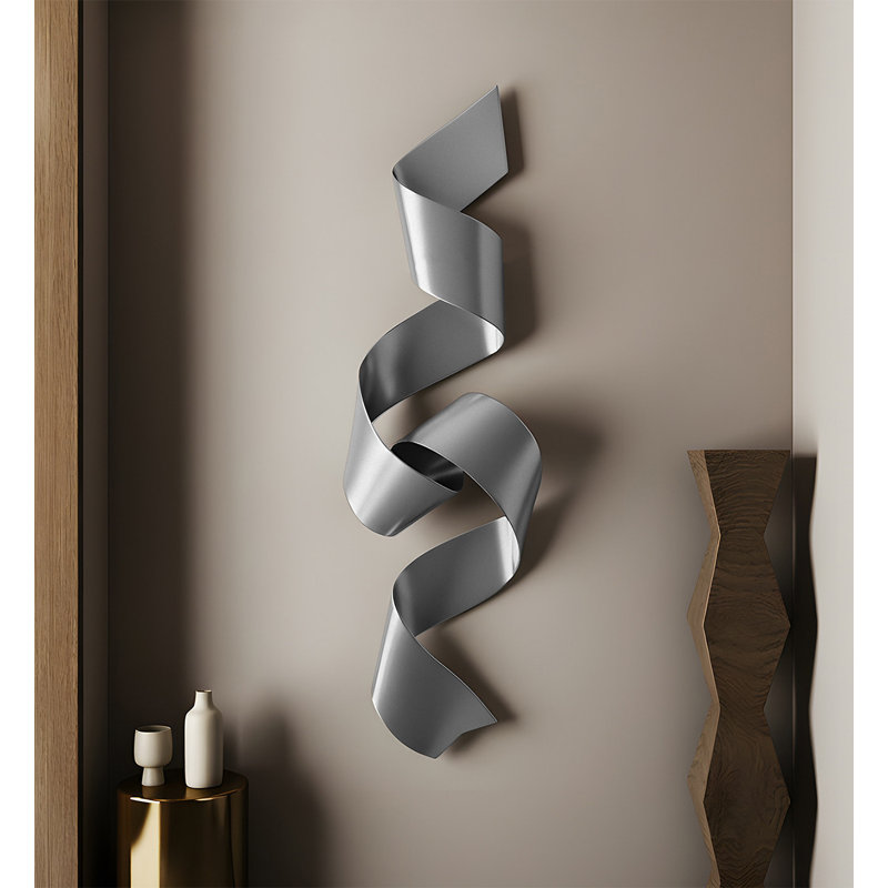Sculpture murale minimaliste en ruban de métal, décoration murale flottante en spirale 3D, 62.99" H x 18.5" W x 1.97" D