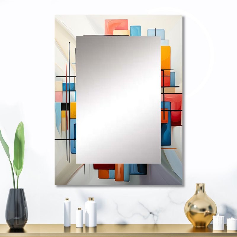 «Geometric Abstraction Composition III», miroir mural décoratif géométrique, art moderne imprimé en métal, 32 po x 24 po