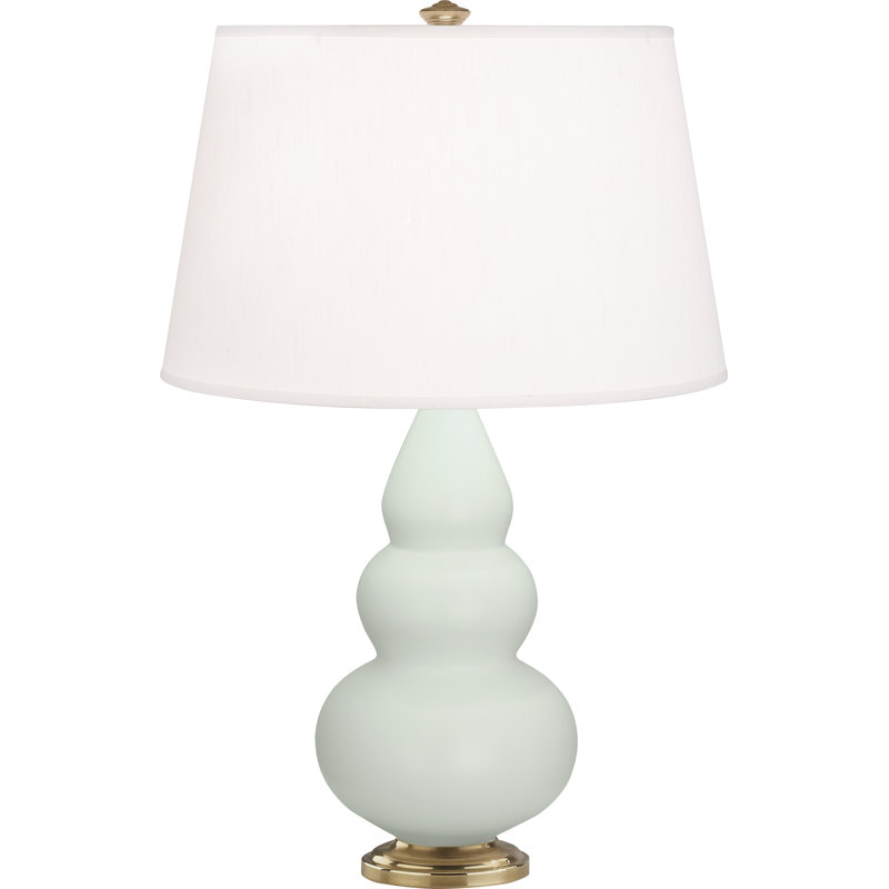 Small Triple Gourd Table Lamp, Matte Celadon, Antique Brass