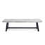 Banc moderne en bois industriel avec sablage gris et métal noir, panneau à lattes, l 63 po x P 14,77 po, H 17,38 po