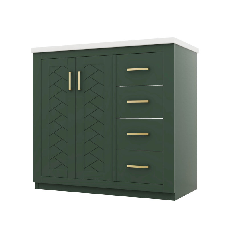 Ensemble de meuble-lavabo indépendant 36 po avec 3 tiroirs de rangement, Vert, Doré