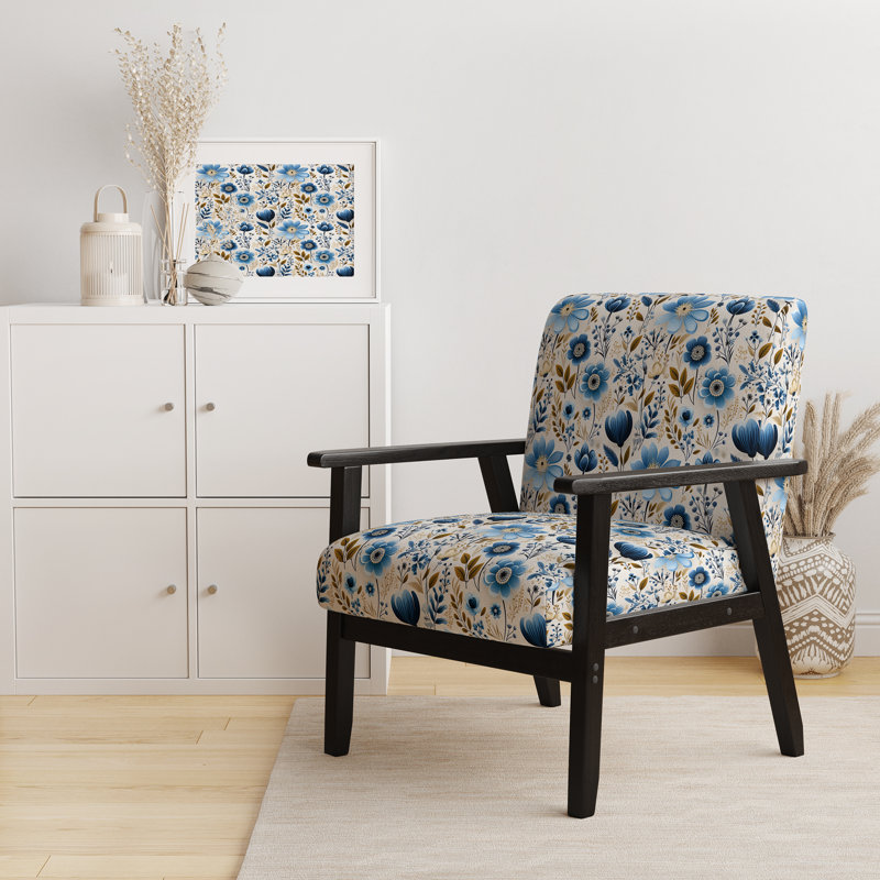 Chaise d'appoint rembourrée de style nordique à motif floral scandinave Nordic Blue Bloom