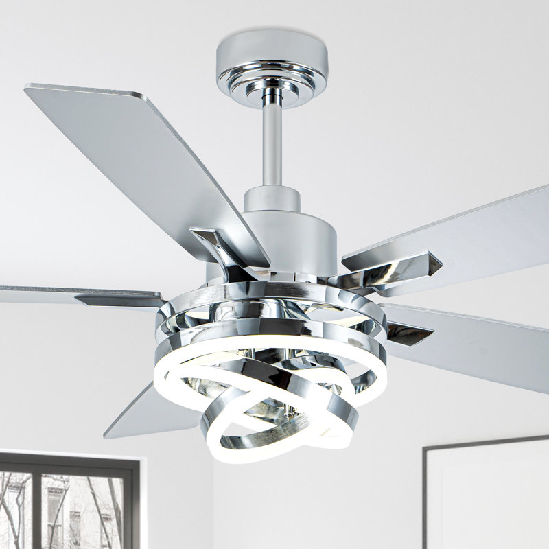 52" Modern Ceiling Fan with Light and Remote, 5-Blade Chandelier Fan, DIY Dimmable LED Light DC Motor Ceiling Fan for Living Room