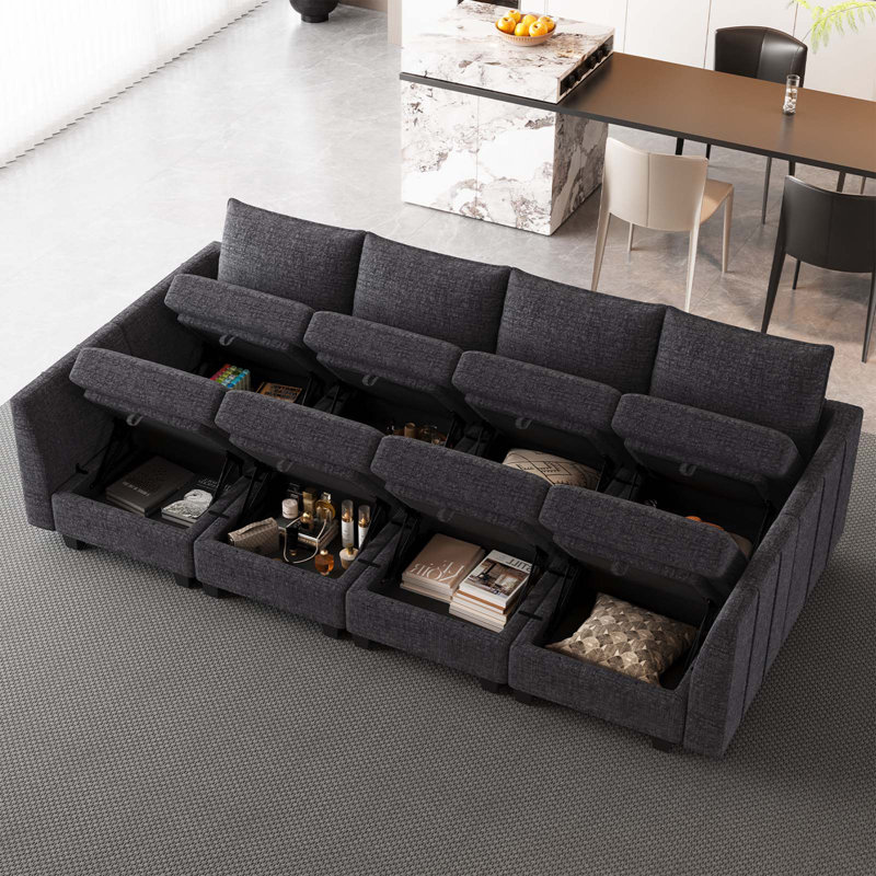 Canapé-lit modulaire convertible Aurora Chenille, H 36,2 po x l 112,6 po x P 59,8 po, Chenille noir