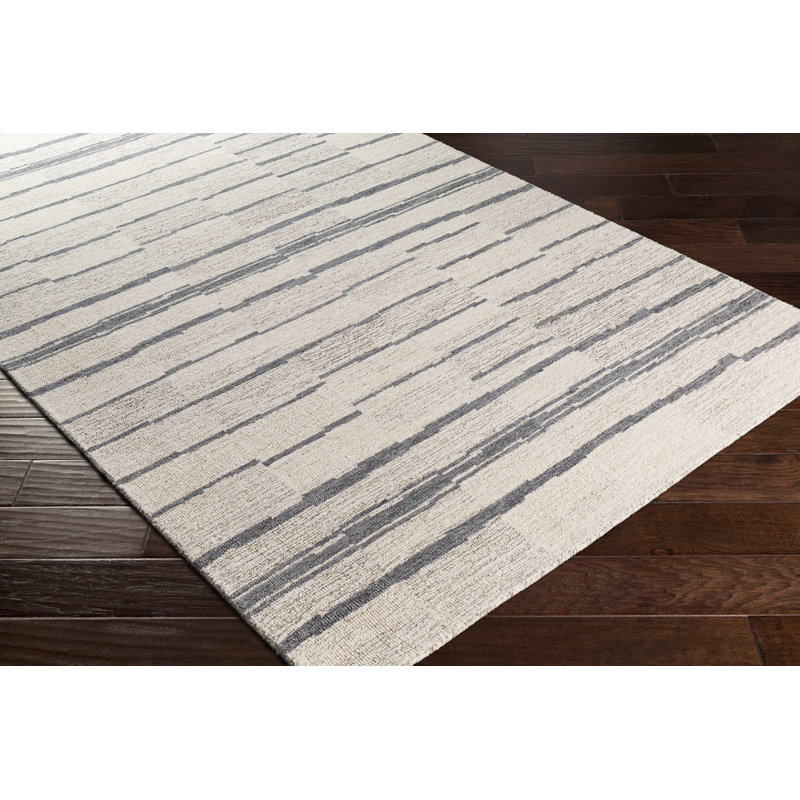 Tapis crème / noir en laine touffeté à la main Carlean, Rectangle 8 pi x 10 pi