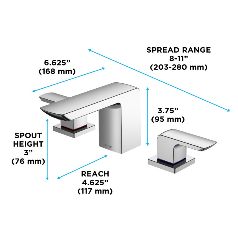 TOTO® GR Series 1.2 GPM Two Handle Widespread Bathroom Sink Faucet with Drain Assembly, Polished Chrome, Polished Chrome