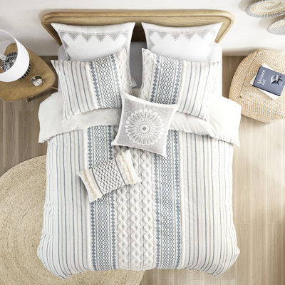 Housse de couette en coton très grand / très grand - chenille, motifs géométriques, sans produits chimiques avec multicolore, 4 attaches de coin, literie chaude et douce