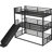 Twin Xl Black Metal Triple Bunk Bed, Slide, Heavy - Duty Construction For Long Term Use, Noise Sleep Experience, Full Length Guardrails Bed With Measurements, Slide ' Fun, Structure, Reducing-860667791-860667778
