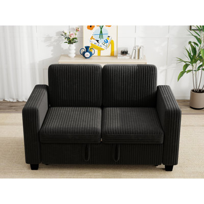 58" Corduroy Convertible Sofa With Pull-Out Design