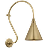 Thomas O'Brien, "Academy 15" Larrabee Barn Light in Hand-Rubbed Antique Brass with 12.5" Conical Savannah Shade