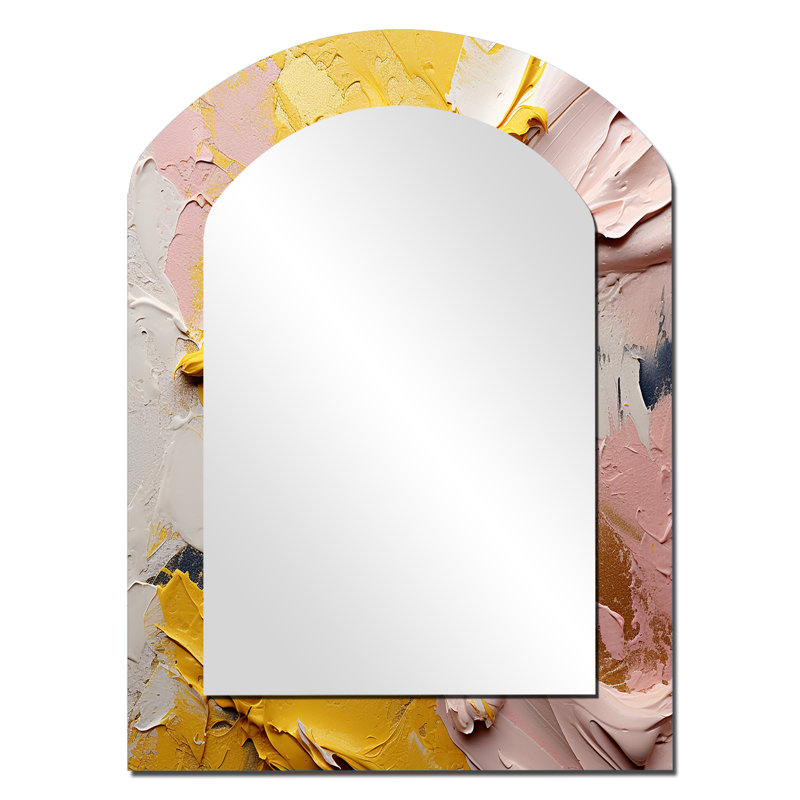 Celebrating Destiny Abstract Gold Pink Painting - Abstract Painting Asymmetrical Large Wall Mirror, Modern Arch Unique Mirror, Printed Metal Art