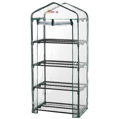 Ogrow Small 4 Tier Portable Garden Greenhouse | Mini Indoor / Outdoor Clear PVC Plastic Grow House