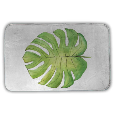 Tropical leaf Bath Mat with Non-Slip Backing - Quick Dry Memory Foam Bathroom Rug - Absorbent - Modern Plush Spa-Style - Machine Washable