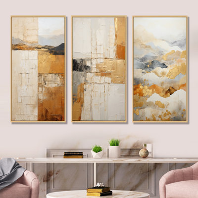 Beige And Gold Minimal Expression - Abstract Shapes Canvas Prints Set Of 4