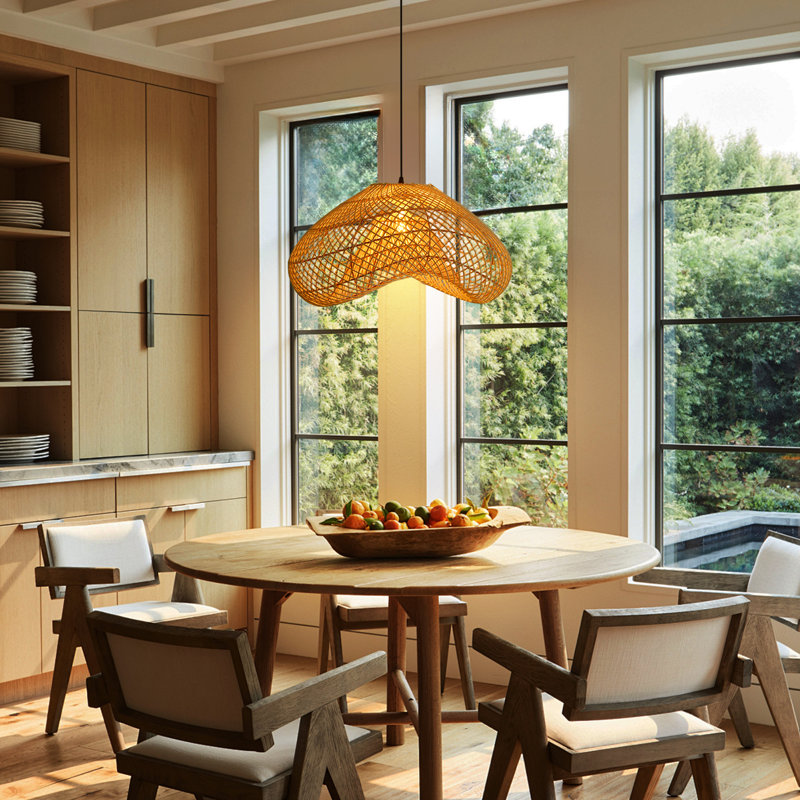 1-Light Rattan Pendant Light Fixture Bohemian, 10.23" H x 15.74" W x 15.74" D