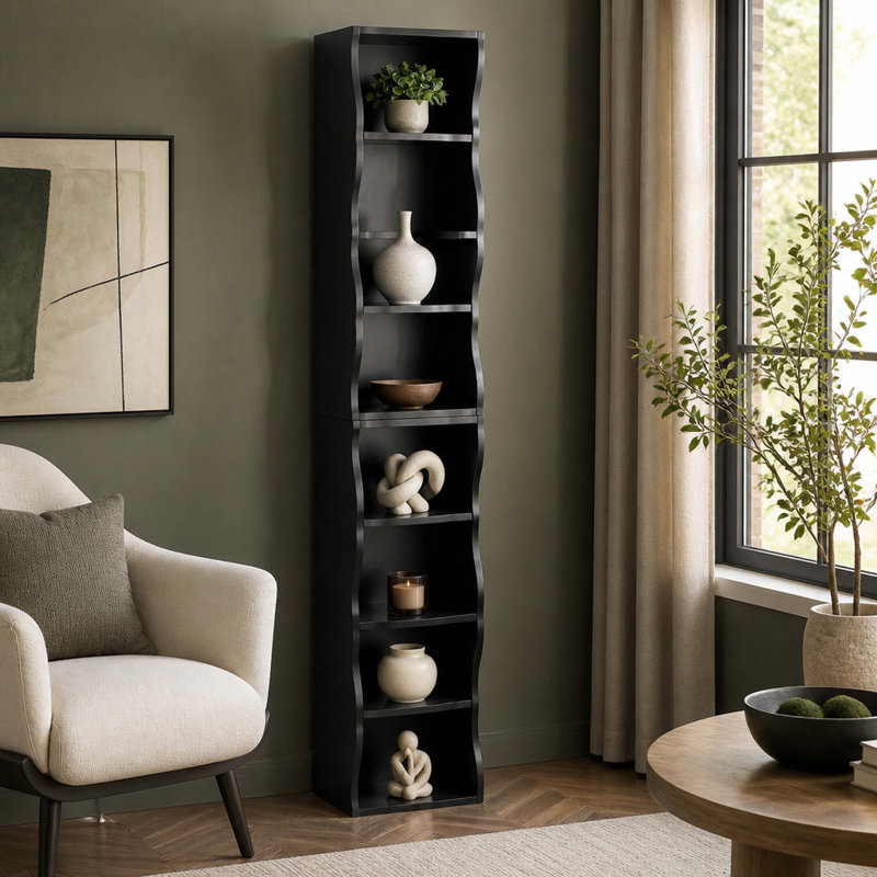 Bibliothèque réglable ultra-mince à 8 couches avec bordure ondulée, bibliothèque multifonctionnelle pour bureaux à domicile