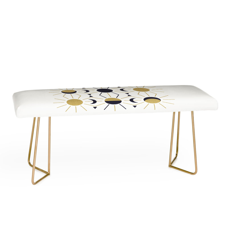 Ninola Polyester Upholstered Bench, Black/Gold/Geometric