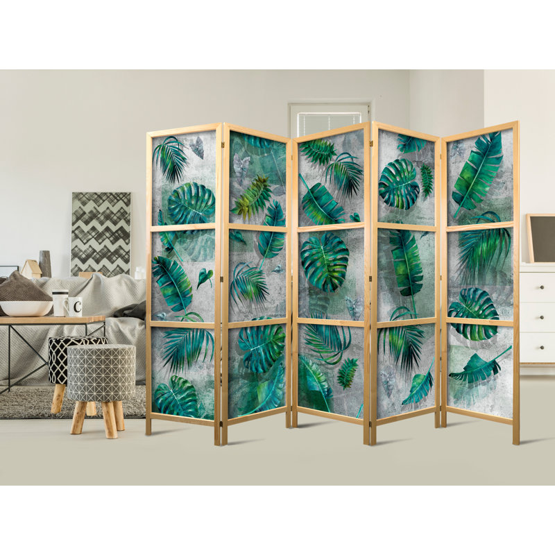 225 cm W x 171 cm H 5 - Panel Solid Wood Folding Room Divider