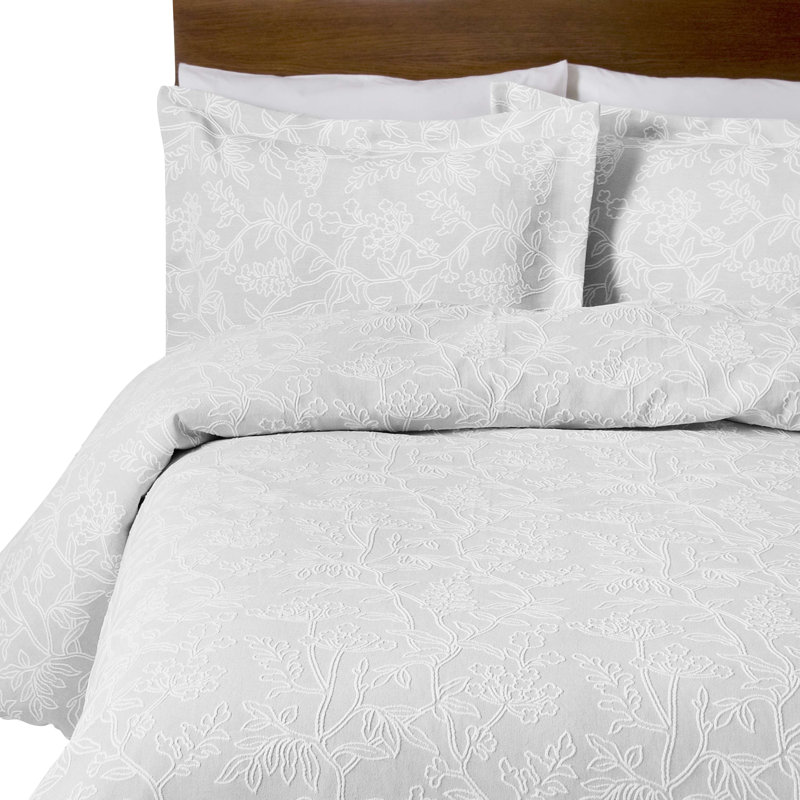 August Grove Iola Cotton Floral Duvet Cover Set with Pillowcases, Double Duvet Cover + 2 Standard Pillowcases, Ivory