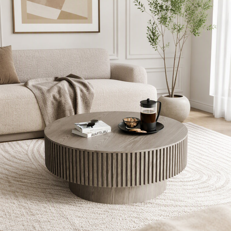 Table basse ronde avec rangement caché, 32 lb, Gris