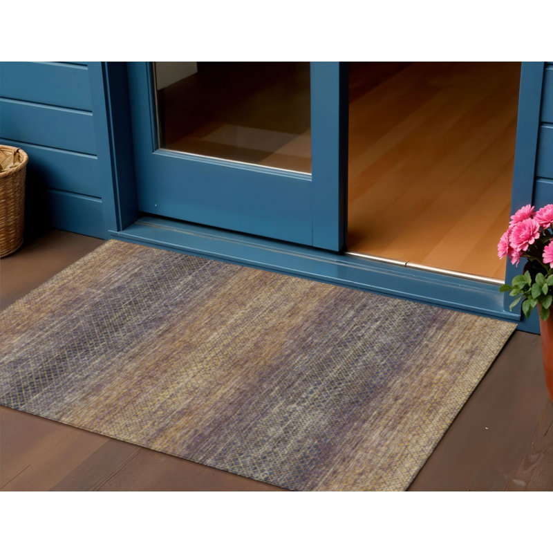 3' X 5' Eggplant And Brown Geometric Washable Indoor Outdoor Area Rug