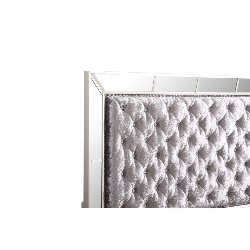 Sleek Silver Champagne Contemporary Bed(Only Bed)