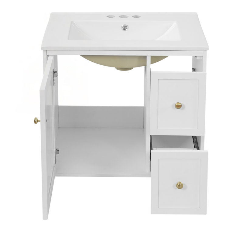 Ensemble de meuble-lavabo mural 24 po avec lavabo en céramique, 2 tiroirs et 1 porte à fermeture en douceur pour les petits espaces