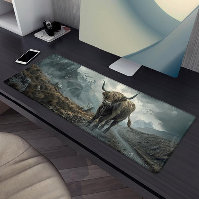 Highland Cow Mouse Pad，Forests Retro Gaming Keyboard Mat，Laptop Computer Protector with Non-Slip Rubber Base，Large Extended MousePads Gifts for Desk Office Home，Deskmat Decor 15.75" x 31.5" Comes with a free 11-ounce mug